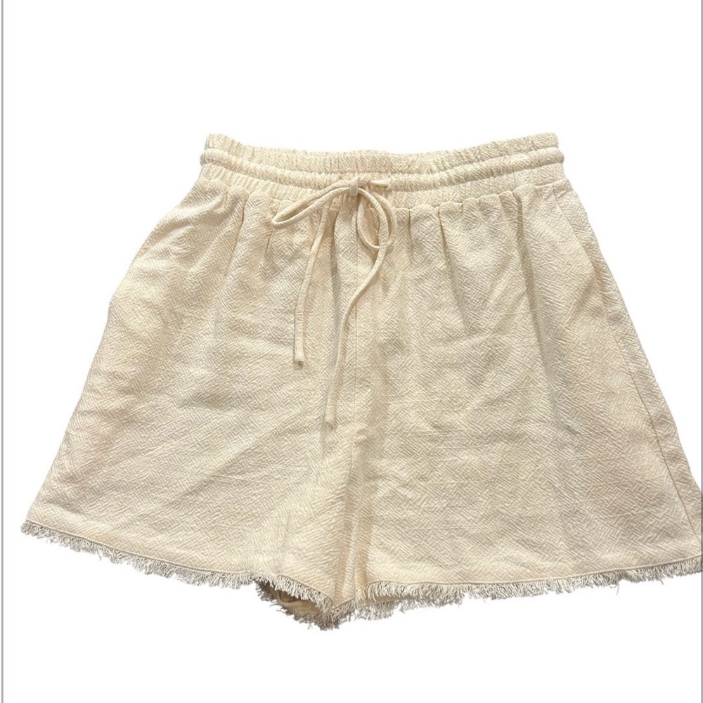 Free the Roses Anthropologie Cream Ivory Shorts Small Drawstring Fringe Hem